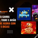 Esta imagem parece ser uma propaganda para um serviço de apostas, exibindo vários jogos, incluindo “Mi Mines”, “Fortune Tiger” e outro envolvendo aviões, com o objetivo de atrair os espectadores com a perspectiva de ganhar.